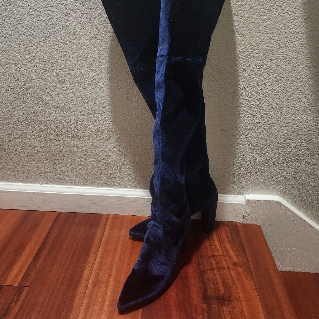 Stuart Weitzman Elegant Blue Velvet Suede Women's Over The Knee Boots 8.5